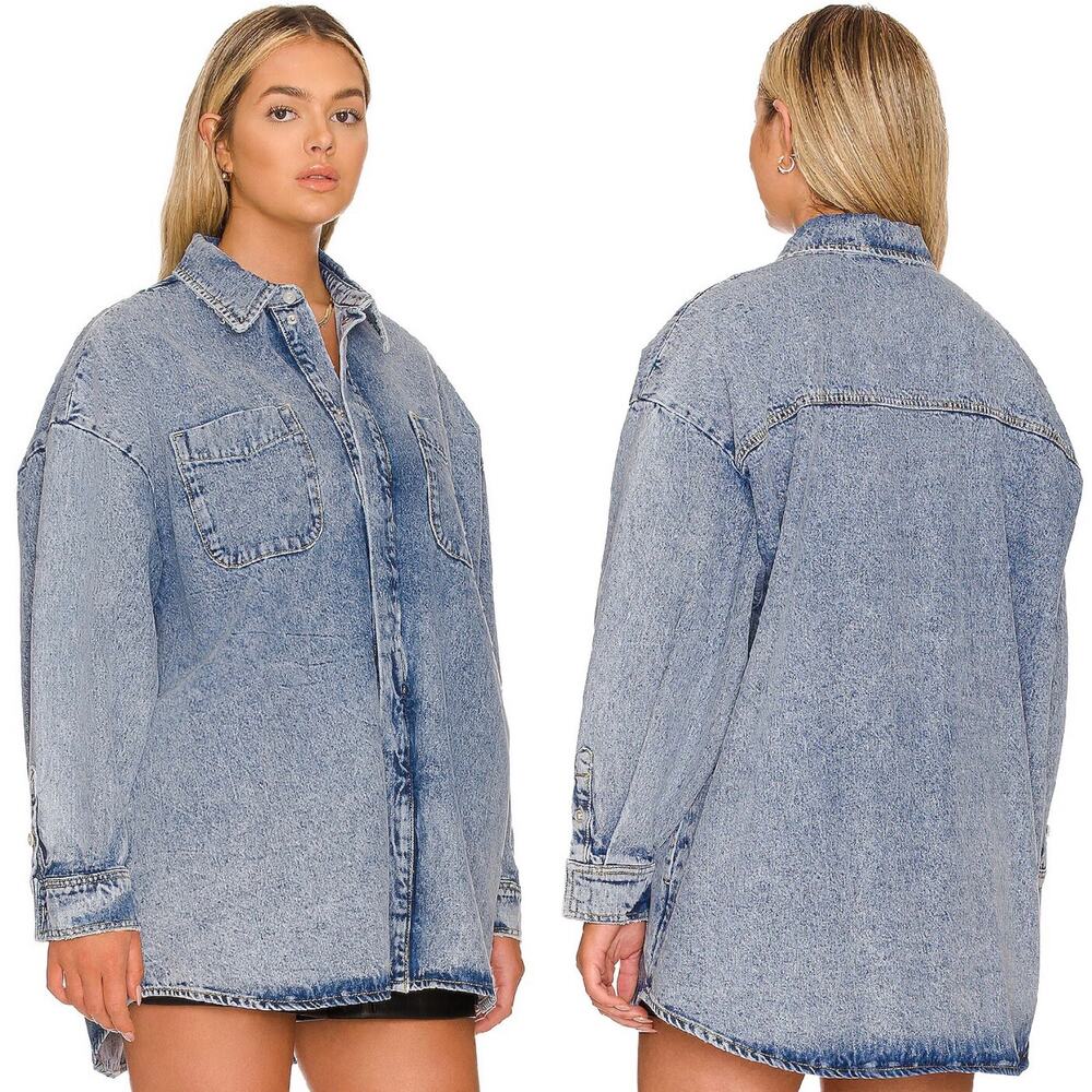 Good American Oversized Denim Shacket Indigo299 Blue Button Front Jacket 3X